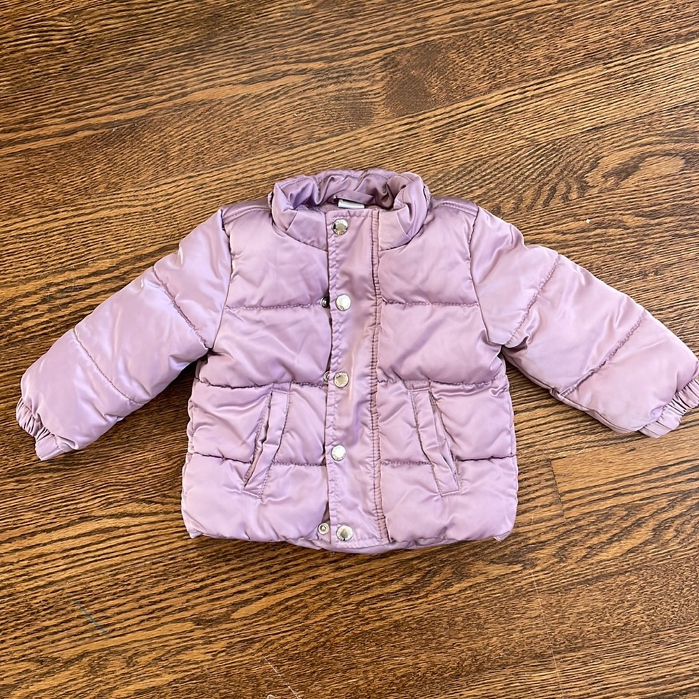 H&M Lavender Fleece Lined Puffer Coat with detachable hood - 6-9 months